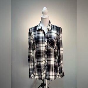 Neutral GAP Plaid Button Down Flannel Shirt Size S EUC